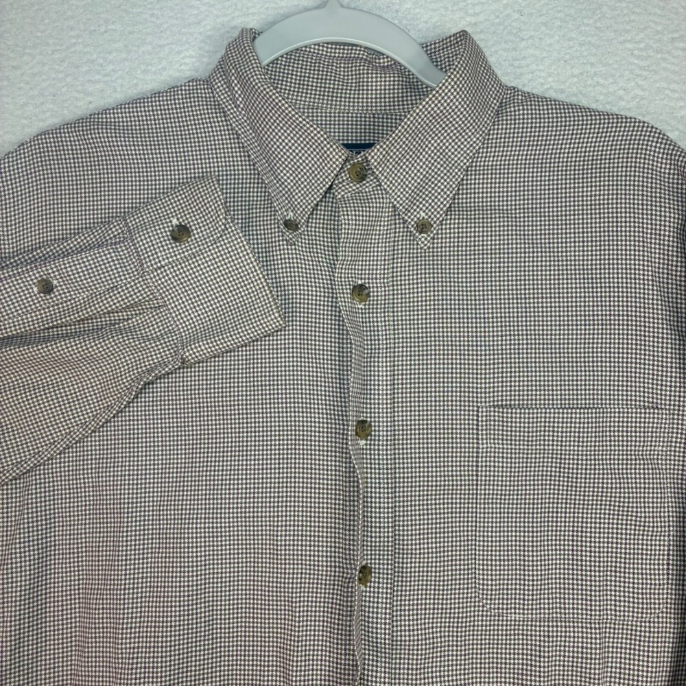 Vintage Lands End Oxford Shirt Men 16.5x33 Purple Green Houndstooth OCBD 90s